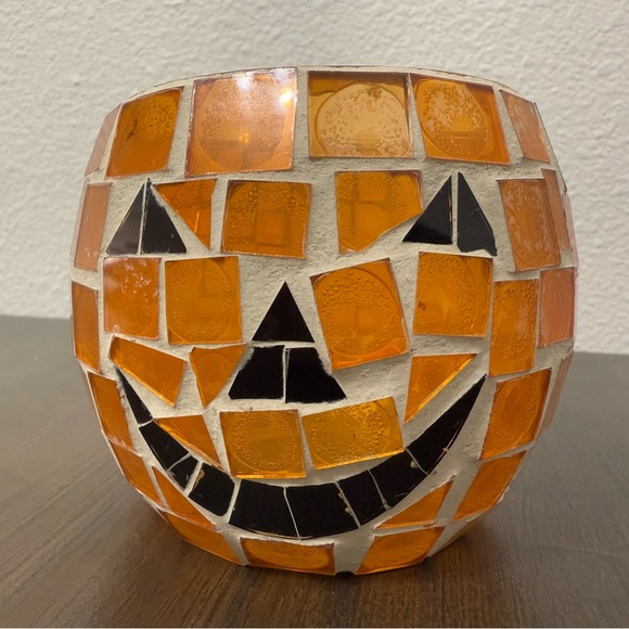 Halloween Mosaic Stain Glass Jack O Lantern Candle Holder - Picture 1 of 7